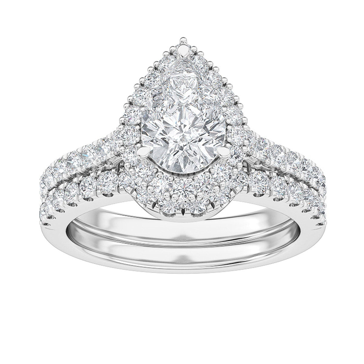 Adamante 1-3/4 ct. tw. Lab-Grown Pear Diamond Halo Wedding Set in 14K White Gold