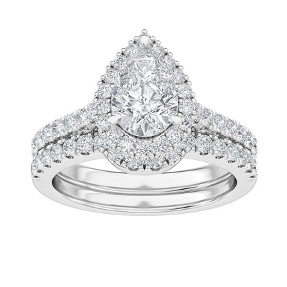 Adamante 1-3/4 ct. tw. Lab-Grown Pear Diamond Halo Wedding Set in 14K White Gold