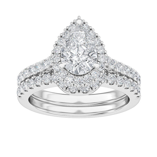 Adamante 1-3/4 ct. tw. Lab-Grown Pear Diamond Halo Wedding Set in 14K White Gold