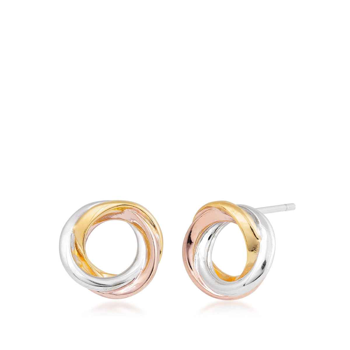 Kit Heath Trilogy Circle Stud Earrings in Sterling Silver & 18K Pink & Yellow Gold Plating