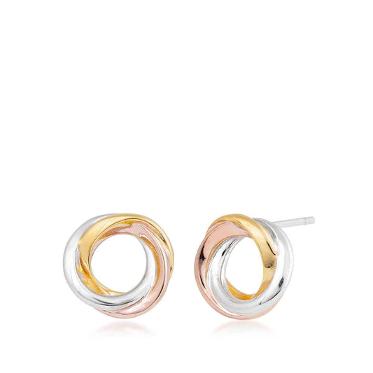 Kit Heath Trilogy Circle Stud Earrings in Sterling Silver & 18K Pink & Yellow Gold Plating