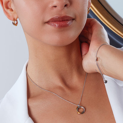 Kit Heath Trilogy Circle Pendant in Sterling Silver & 18K Pink & Yellow Gold Plating front view