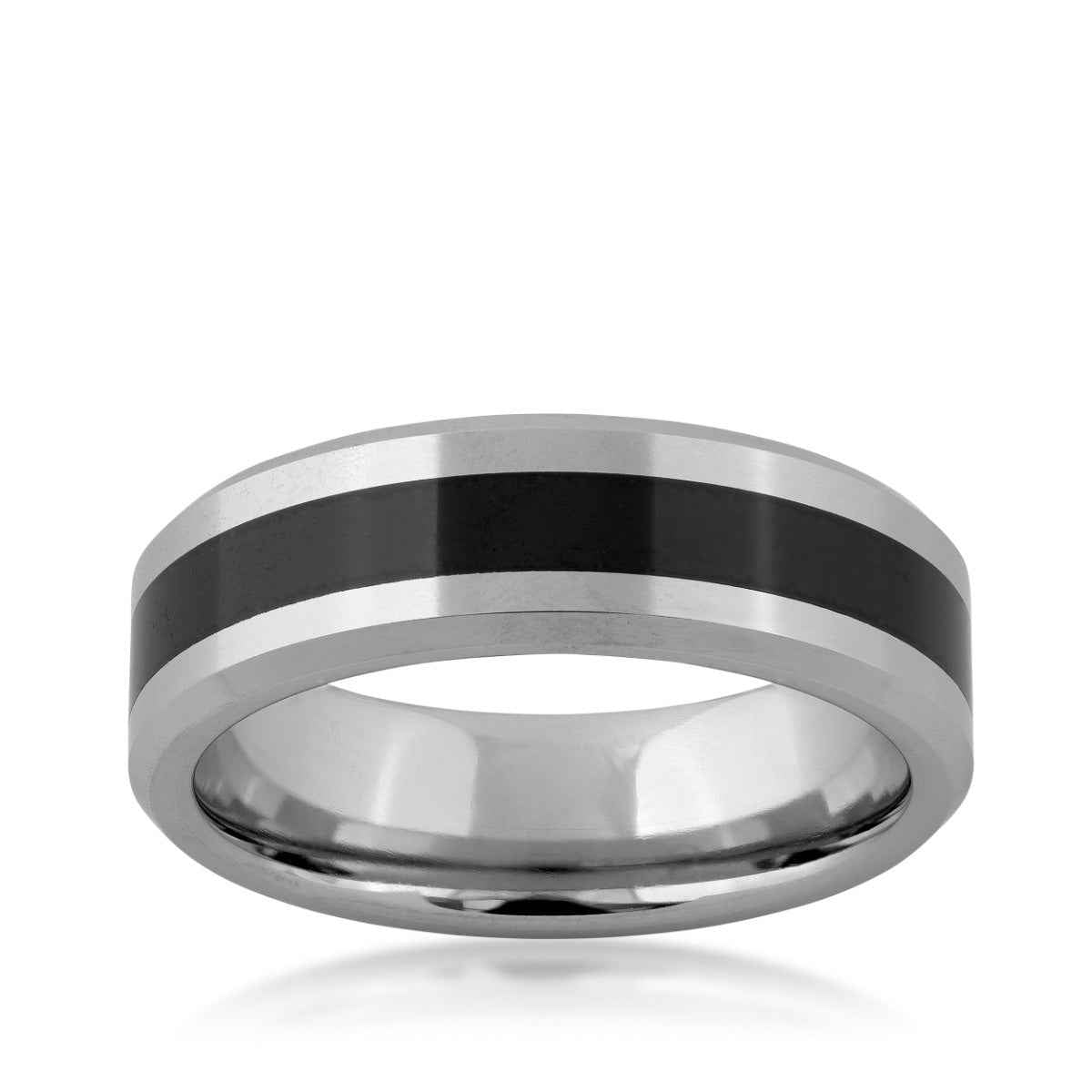 Benchmark 7mm Cobalt Ring with Beveled Edge & Black Ceramic Center Stripe
