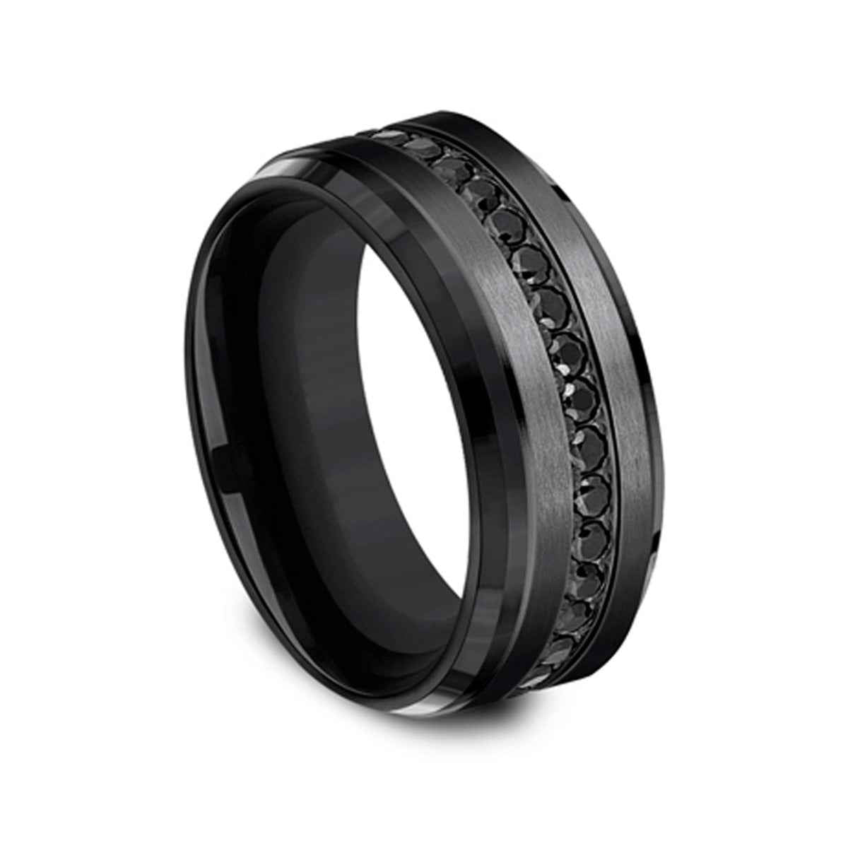 Benchmark 9mm Black Titanium CZ Eternity Ring front view