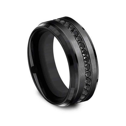 Benchmark 9mm Black Titanium CZ Eternity Ring front view