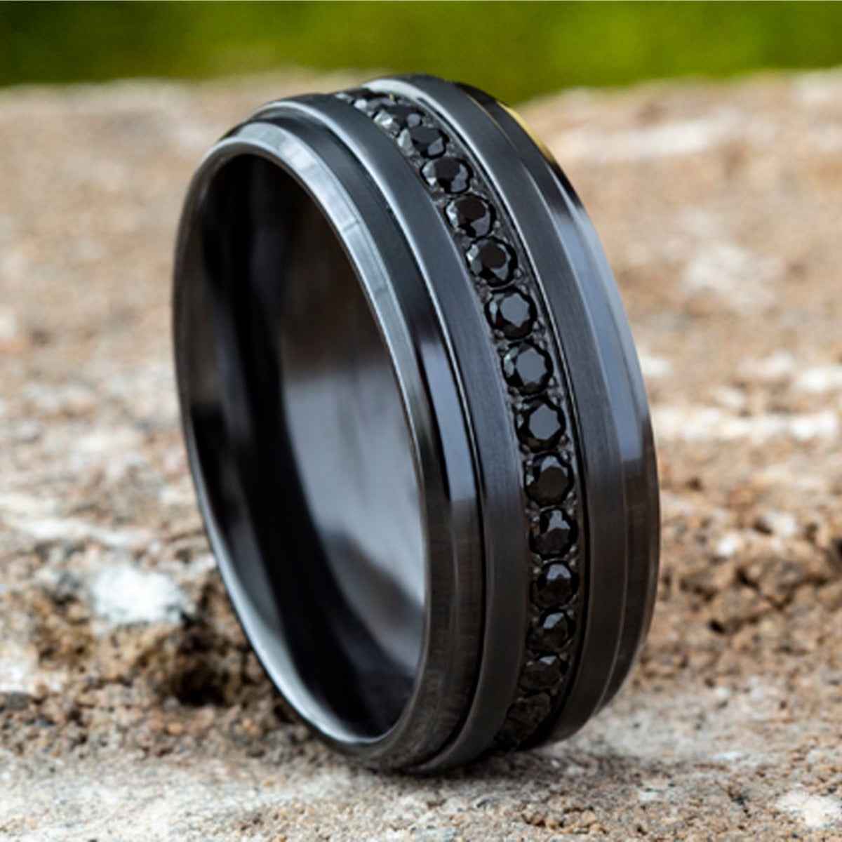 Benchmark 9mm Black Titanium CZ Eternity Ring side profile