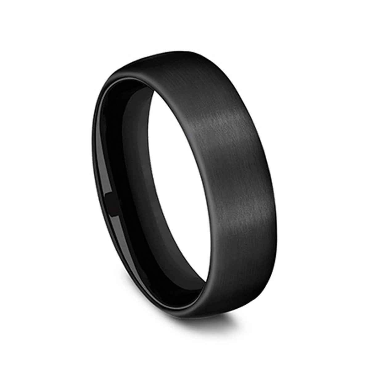 Benchmark 6.5mm Domed Comfort Fit Black Titanium Ring with Satin Finish front view