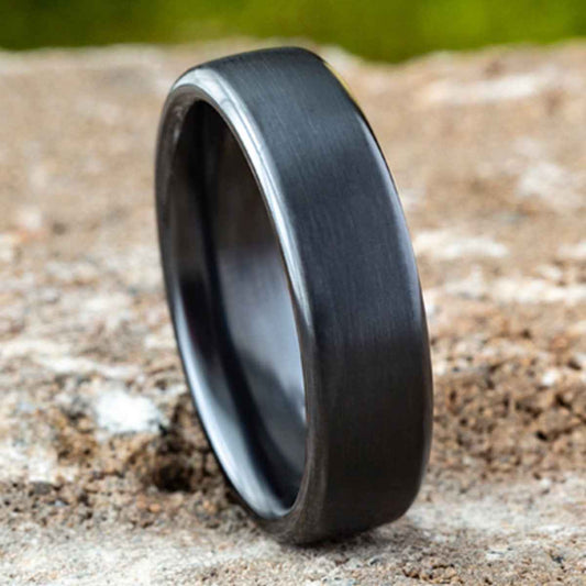 Benchmark 6.5mm Domed Comfort Fit Black Titanium Ring with Satin Finish side profile