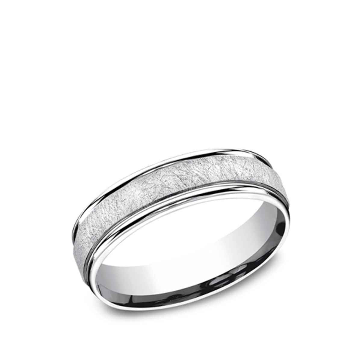 Benchmark 6.5mm Cobalt Wedding Band with Round Edge and Swirl Finish close-up detail