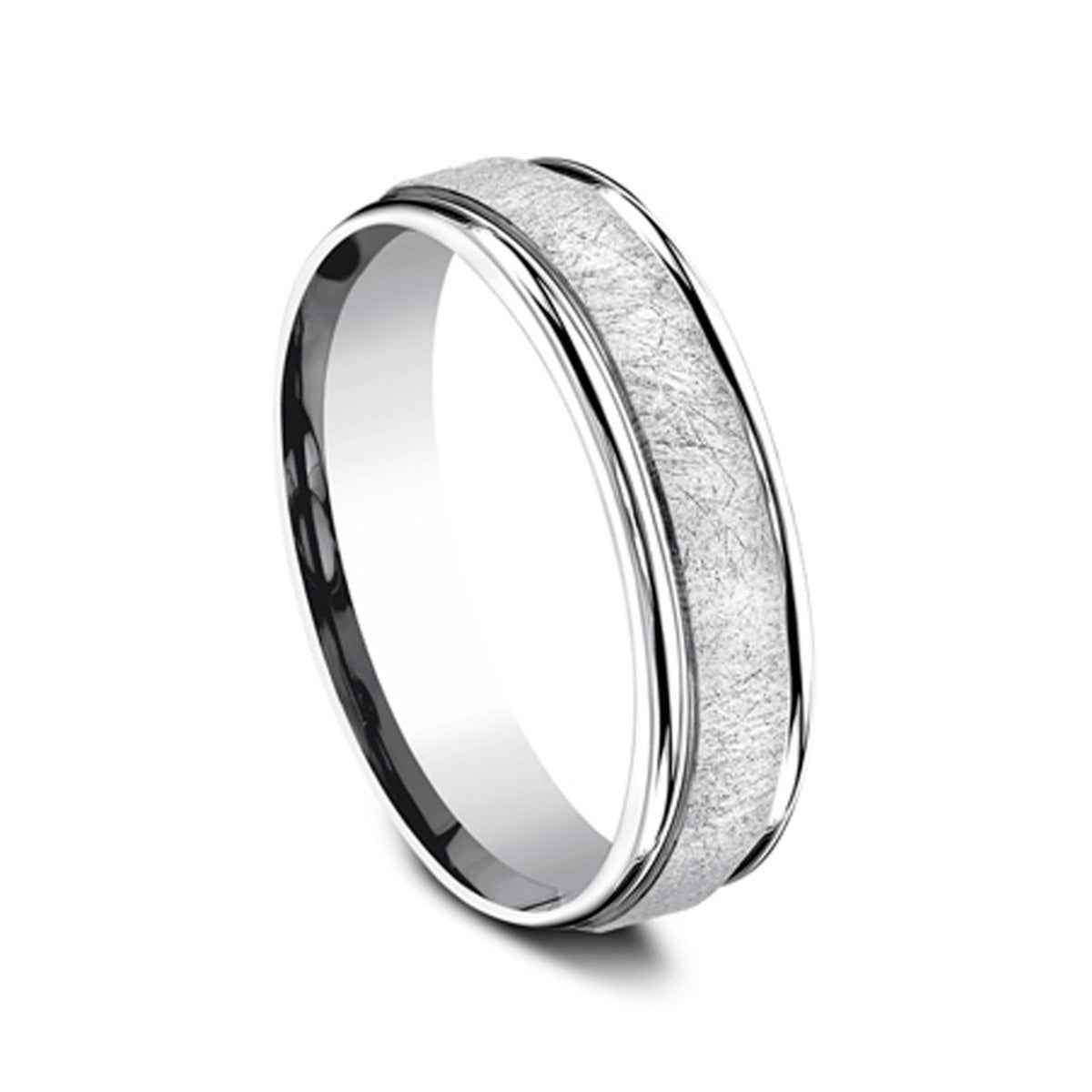 Benchmark 6.5mm Cobalt Wedding Band with Round Edge and Swirl Finish front view