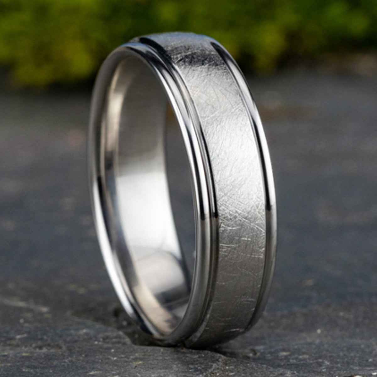 Benchmark 6.5mm Cobalt Wedding Band with Round Edge and Swirl Finish side profile