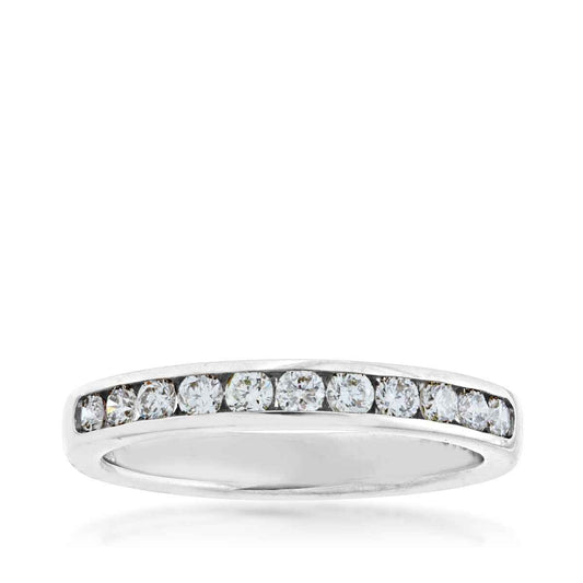1/2 ct. tw. Round Diamond Machine Set Channel Anniversary Band in 10K White Gold