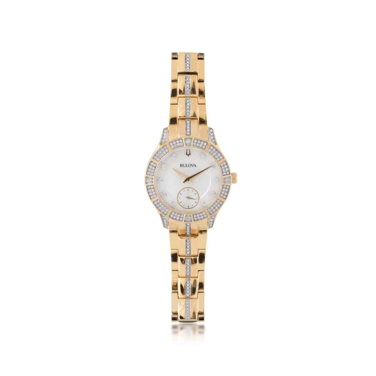 Bulova Ladies' Phantom Gold-Tone Stainless Steel Watch with Mother of Pearl Dial & Crystal Accents