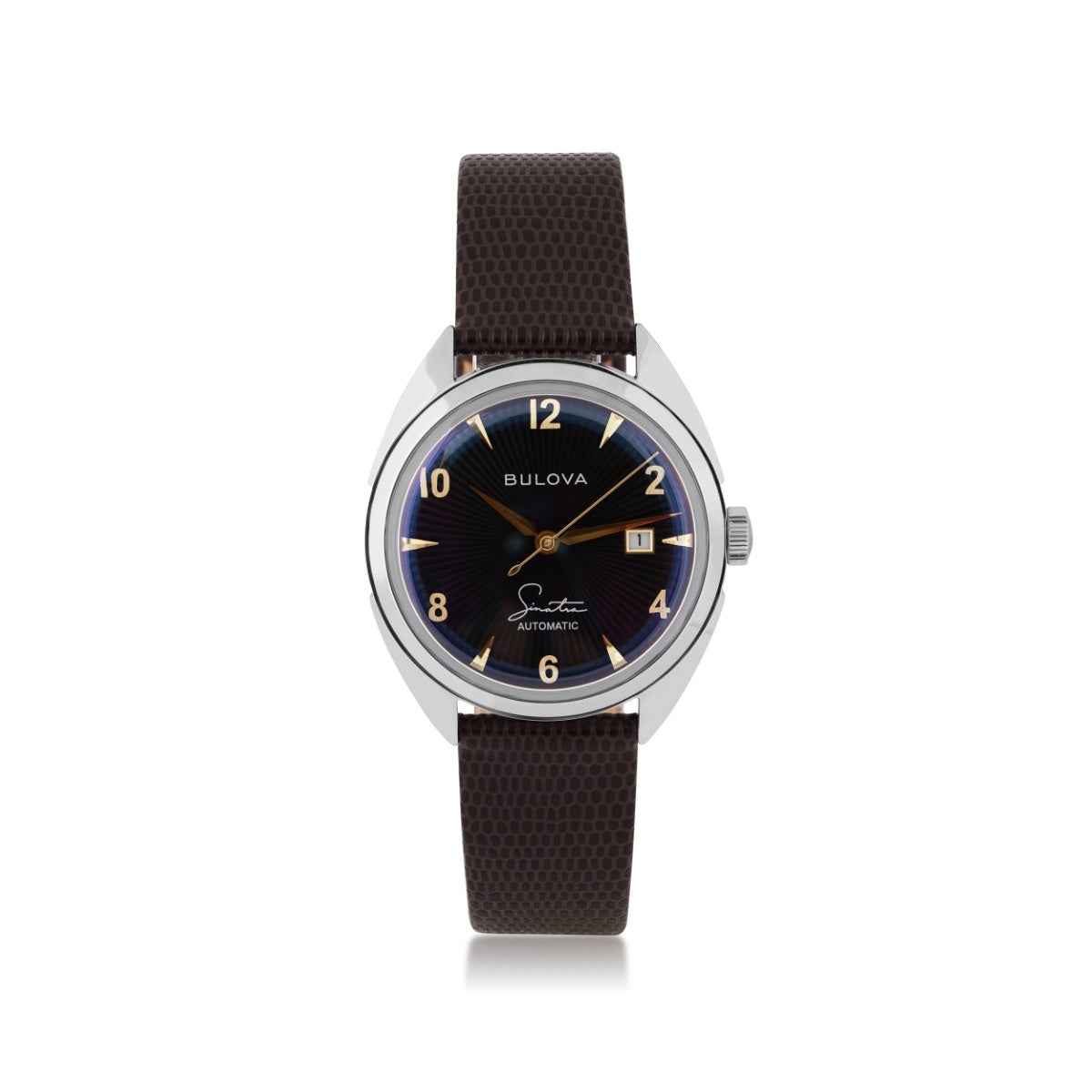 Bulova Men's Frank Sinatra Fly Me To The Moon Watch with Black Dial & Brown Leather Strap