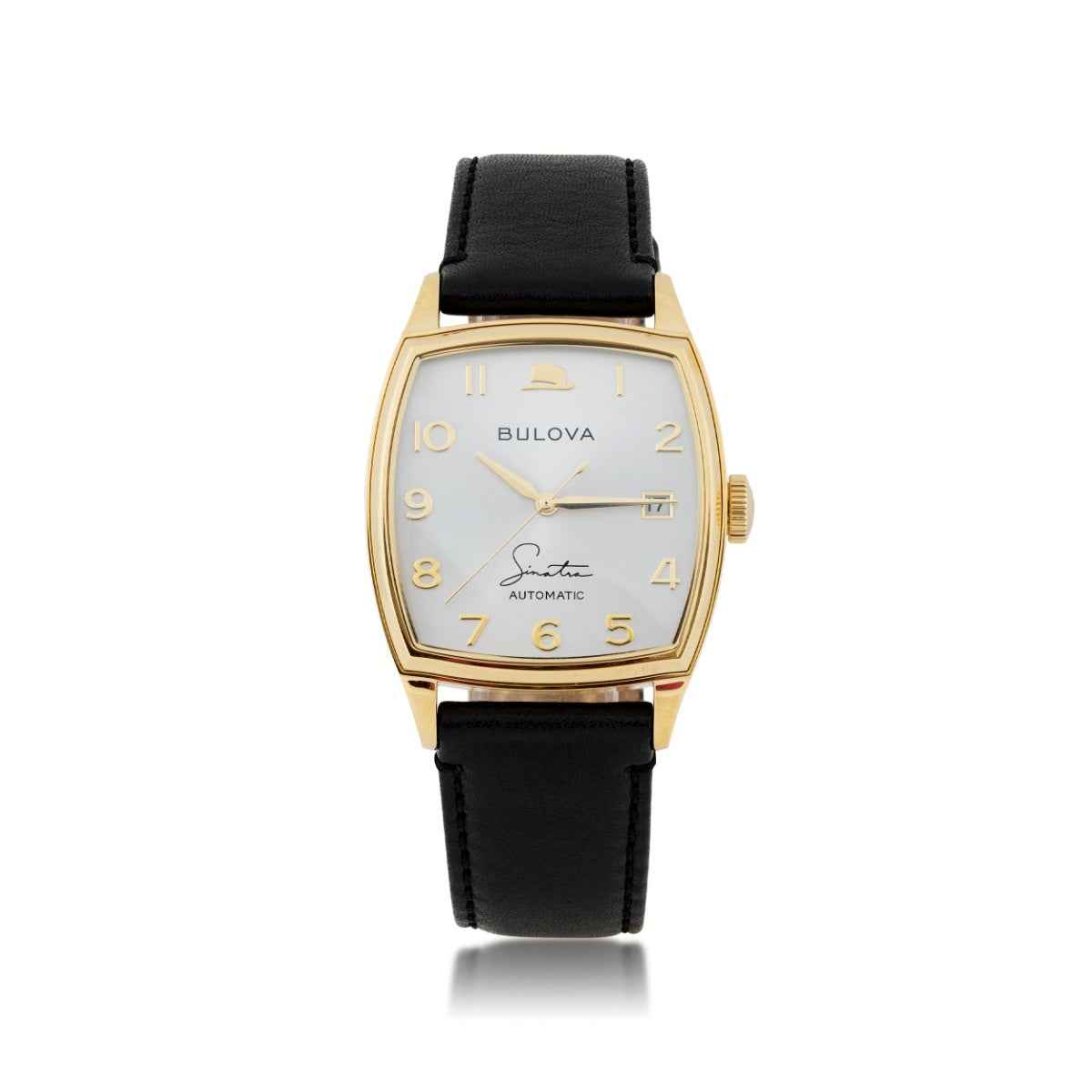Bulova Men's Frank Sinatra Young At Heart Watch with Gold-Tone Stainless Steel Case and Black Leather Strap