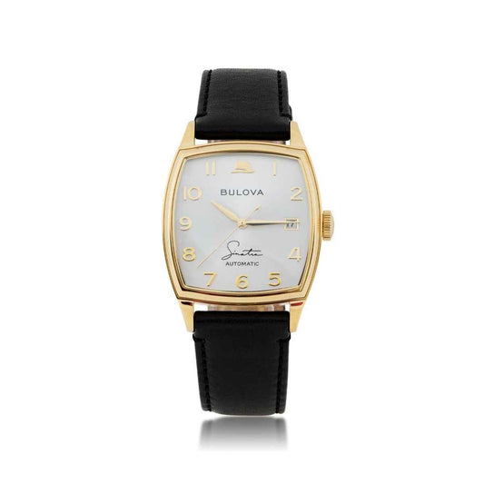 Bulova Men's Frank Sinatra Young At Heart Watch with Gold-Tone Stainless Steel Case and Black Leather Strap