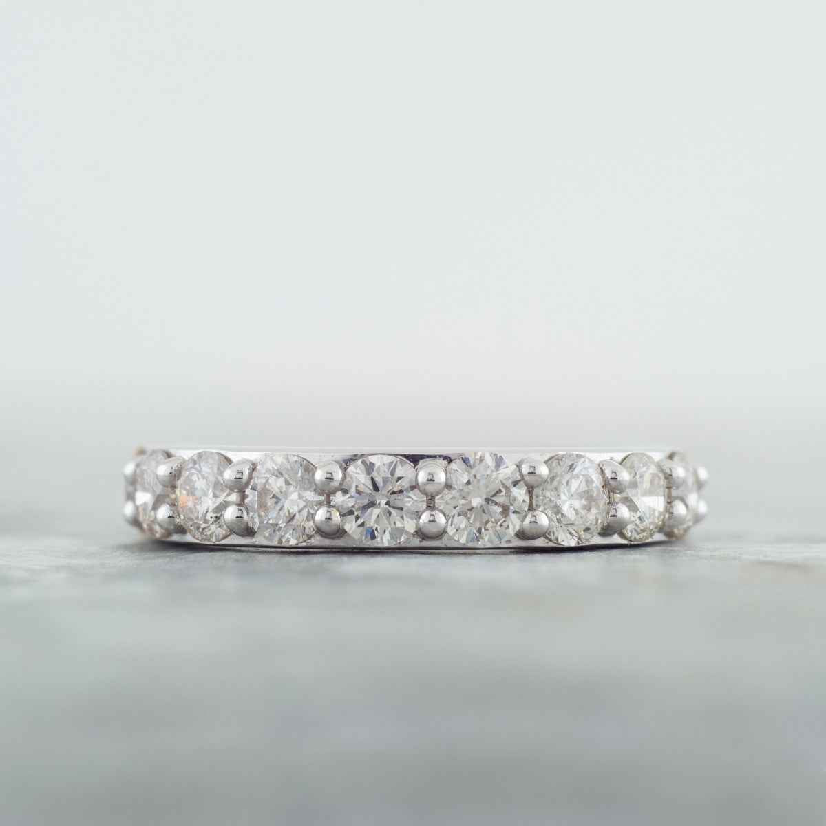 1-1/2 ct. tw. Round Brilliant Prong Set Diamond Anniversary Band in 14K White Gold close-up detail