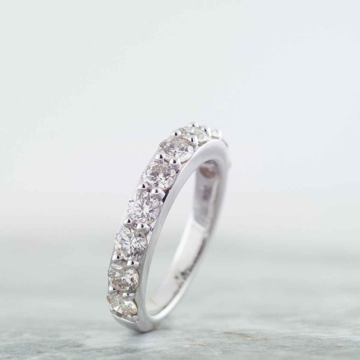 1-1/2 ct. tw. Round Brilliant Prong Set Diamond Anniversary Band in 14K White Gold side profile