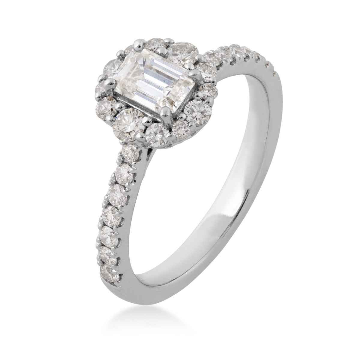 Amaura 1 ct. tw. Emerald Cut Diamond Halo Engagement Ring in 14K White Gold front view
