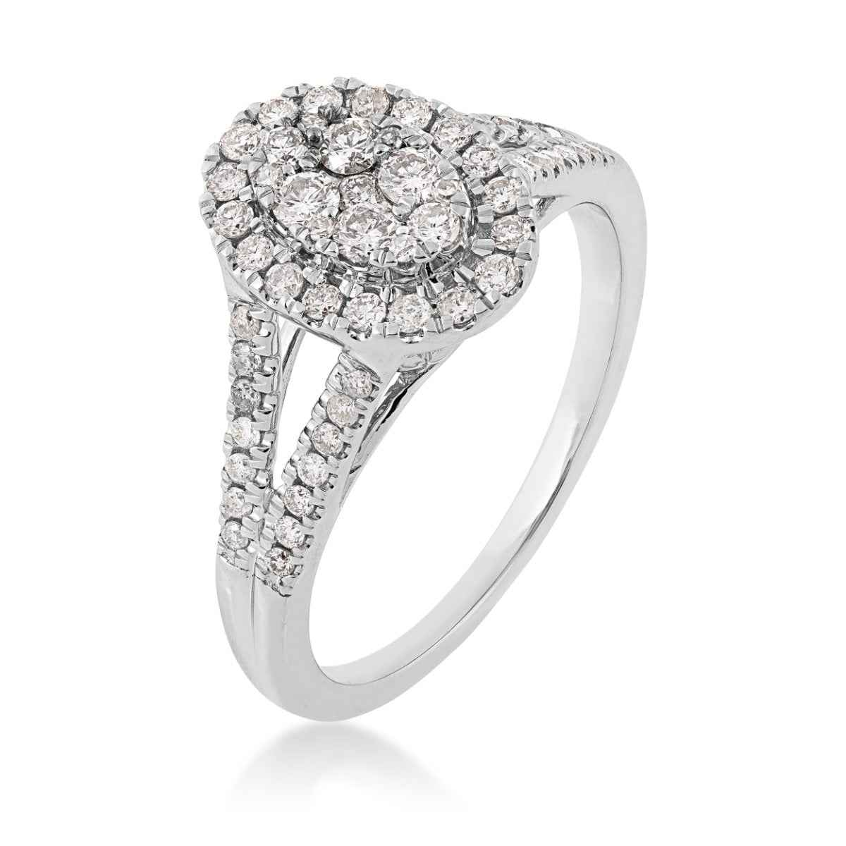 Fairytale Diamonds 1/2 ct. tw. Oval Cluster Halo Fashion Ring in 10K White Gold front view