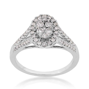 GOLD TAG Fairytale Diamonds 1/2 ct. tw. Oval Cluster Halo Fashion Ring in 10K White Gold - SKR21963-50