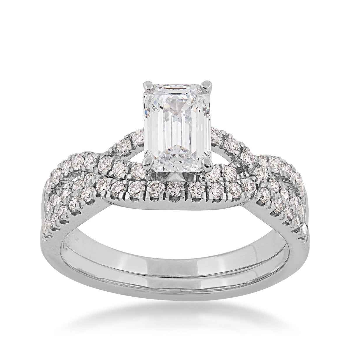 Adamante 1-1/2 ct. tw. Lab-Grown Emerald Cut Diamond Twist Band Wedding Set in 14K White Gold