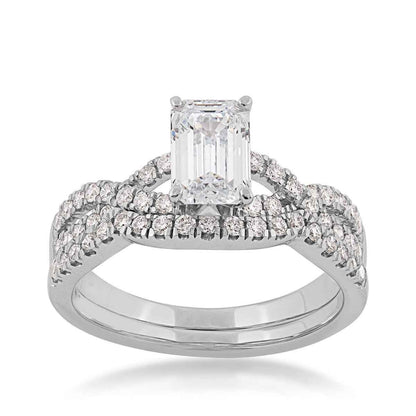 Adamante 1-1/2 ct. tw. Lab-Grown Emerald Cut Diamond Twist Band Wedding Set in 14K White Gold