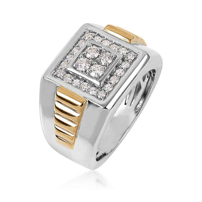 5/8 ct. tw. Men's Diamond Square Cluster Ring in 10K White and Yellow Gold front view