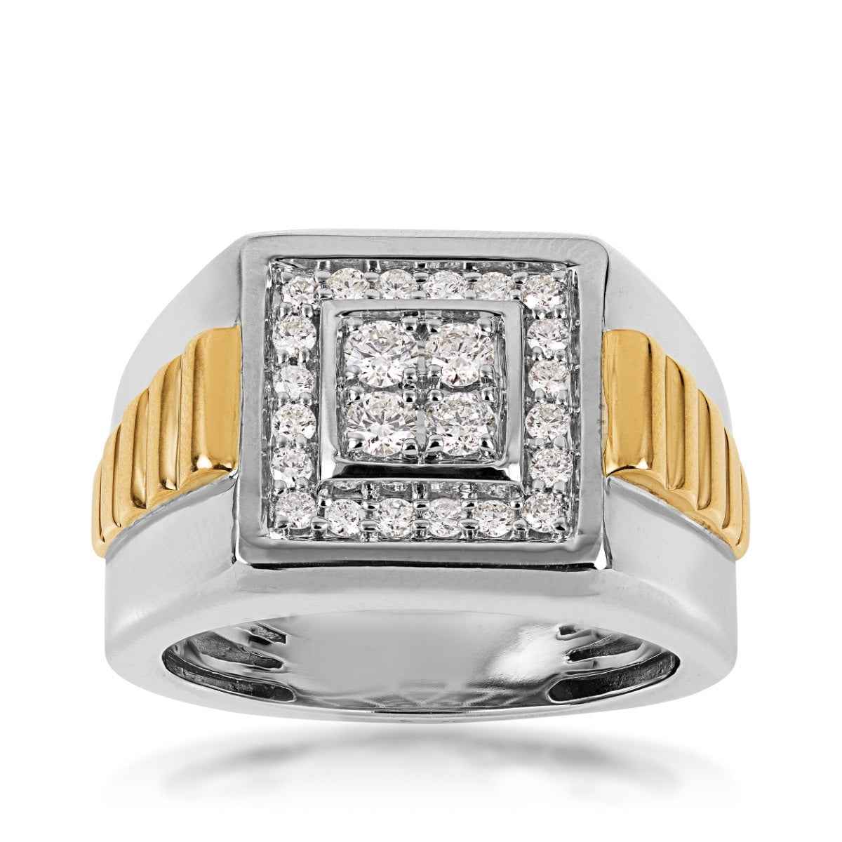 5/8 ct. tw. Men's Diamond Square Cluster Ring in 10K White and Yellow Gold