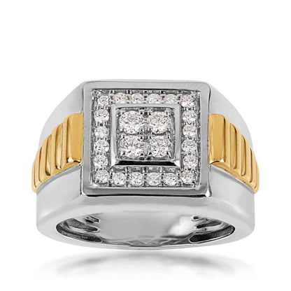 5/8 ct. tw. Men's Diamond Square Cluster Ring in 10K White and Yellow Gold