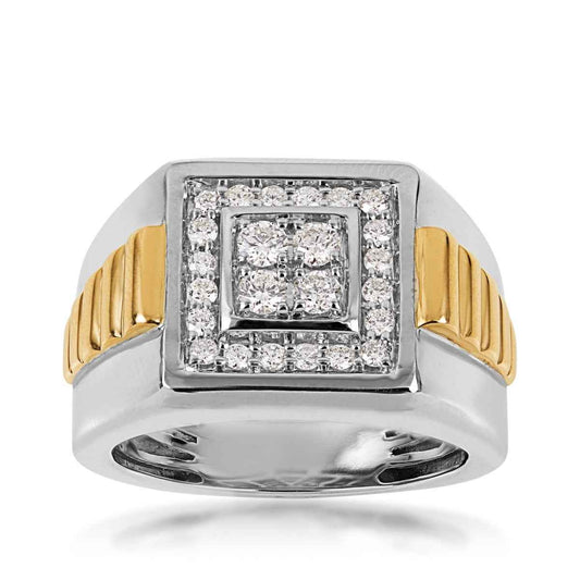 5/8 ct. tw. Men's Diamond Square Cluster Ring in 10K White and Yellow Gold