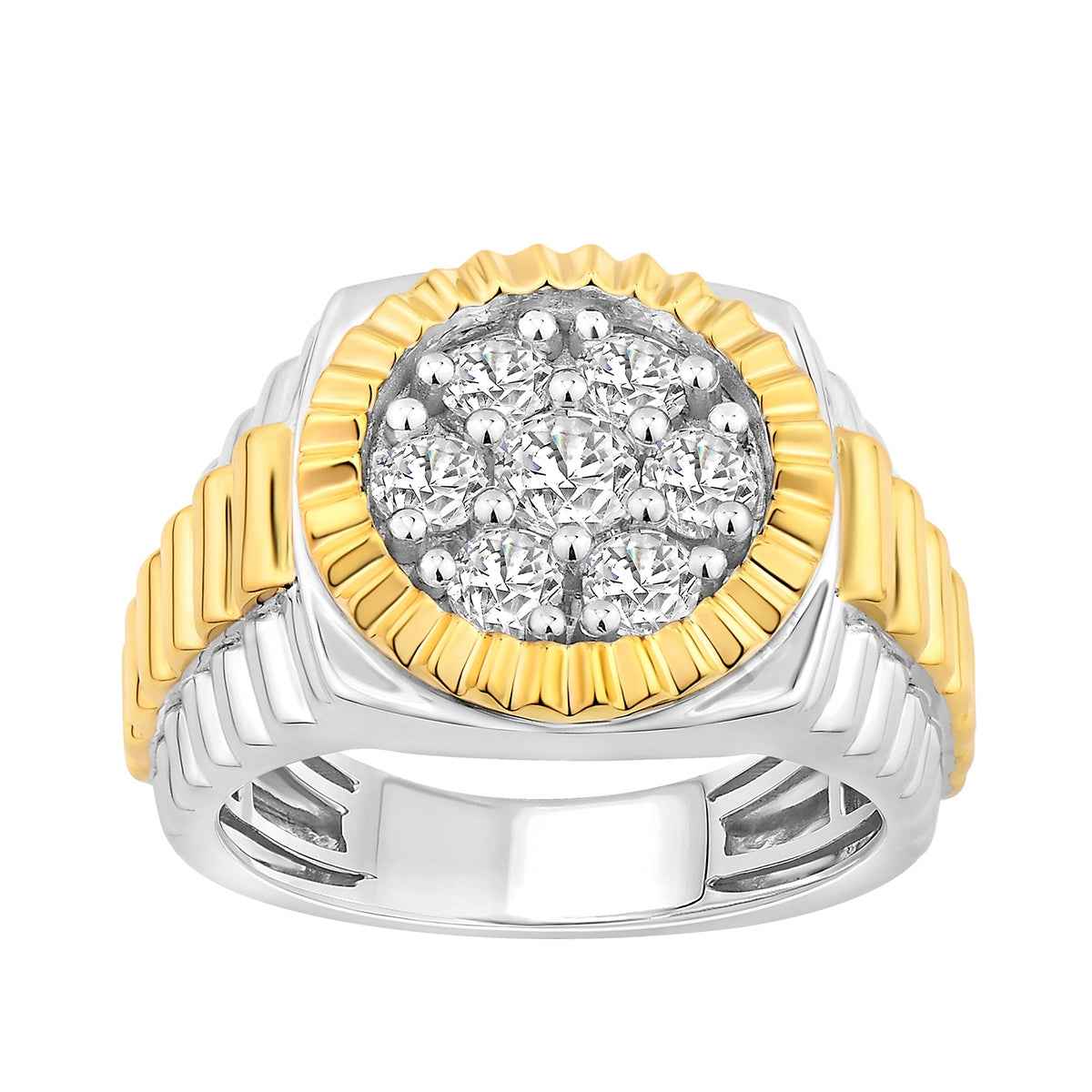 Men's 1-1/4ct. tw. Diamond Rolex Style Ring in 10K White and Yellow Gold