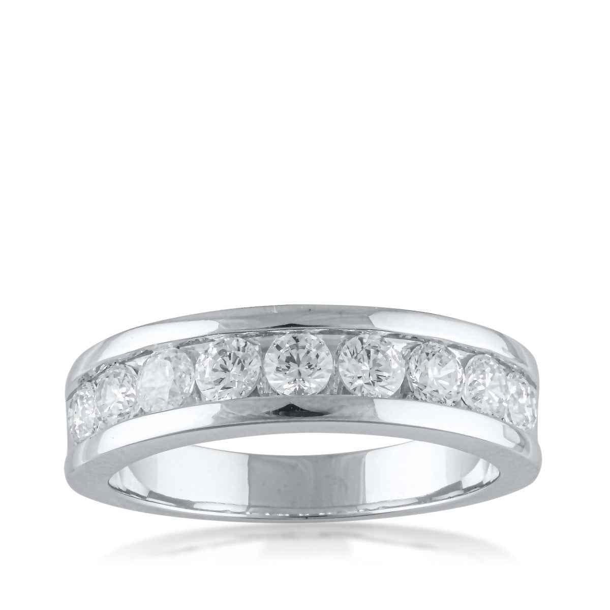 1-1/2 ct. tw. Men's Diamond Wedding Band with 9 Round Brilliant Diamonds Channel Set in 10K White Gold