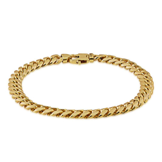 Men's Solid Tight Link 9-inch 7.6mm Miami Cuban Chain Bracelet 10K Yellow Gold