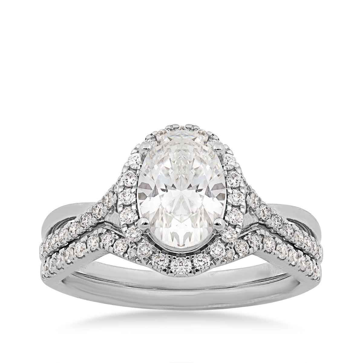 Adamante 2 ct. tw. Lab-Grown Oval Diamond Halo Twist Wedding Set 14K White Gold