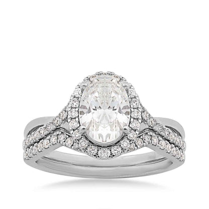 Adamante 2 ct. tw. Lab-Grown Oval Diamond Halo Twist Wedding Set 14K White Gold