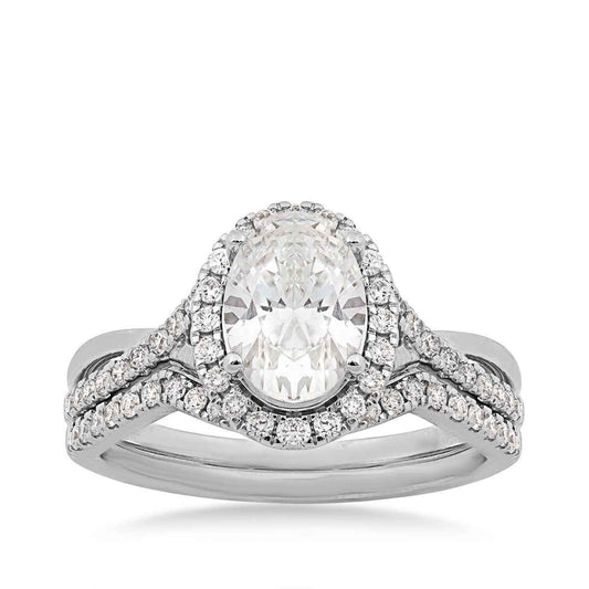 Adamante 2 ct. tw. Lab-Grown Oval Diamond Halo Twist Wedding Set 14K White Gold