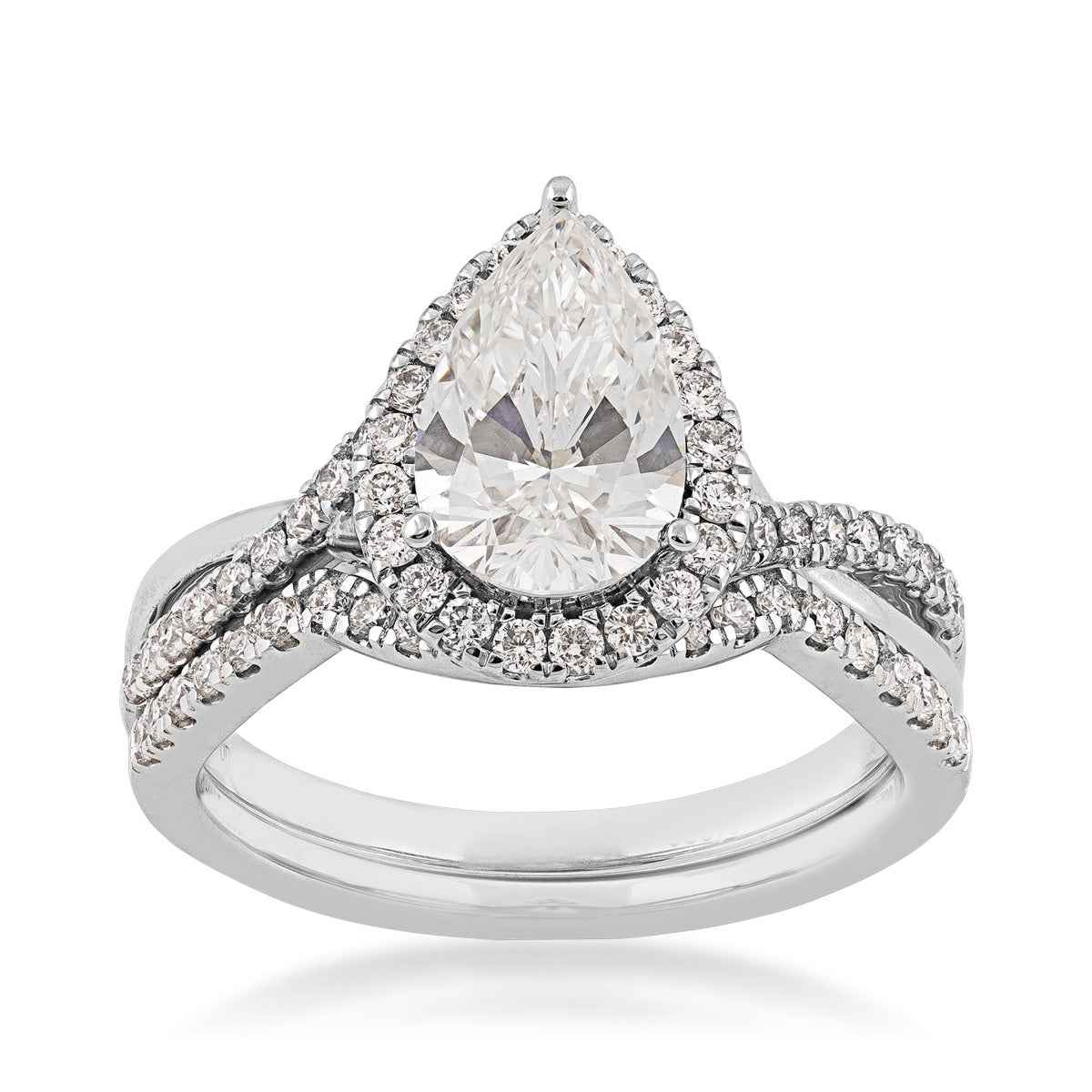 Adamante 2 ct. tw. Lab-Grown Pear Diamond Halo Twist Band Wedding Set in 14K White Gold