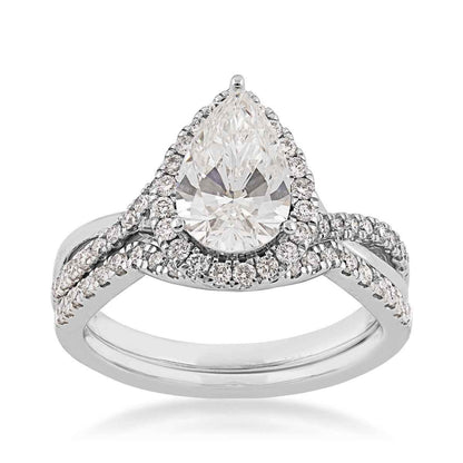 Adamante 2 ct. tw. Lab-Grown Pear Diamond Halo Twist Band Wedding Set in 14K White Gold
