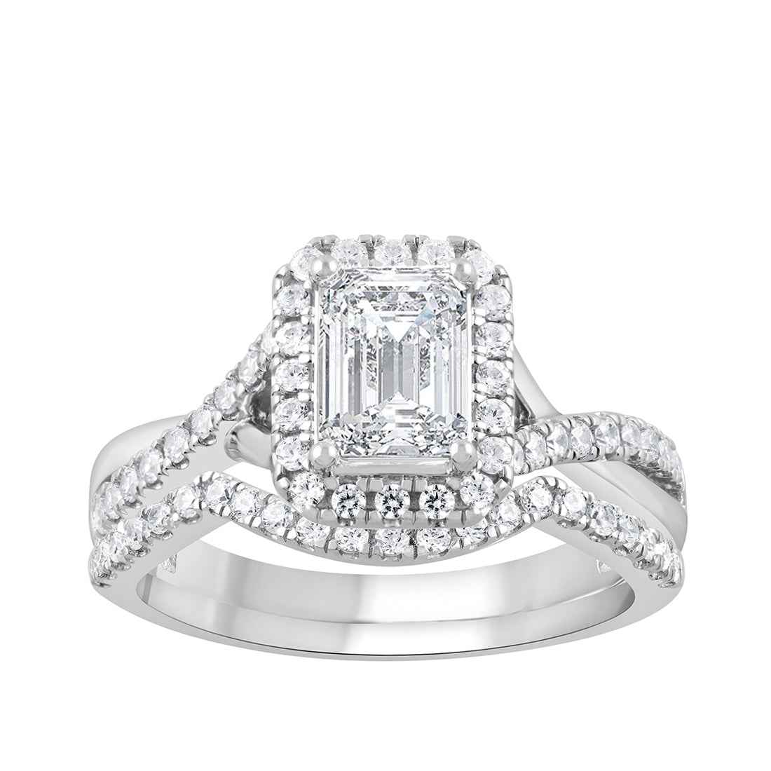 Adamante 2 ct. tw. Lab-Grown Emerald Cut Diamond Center Wedding Set in 14K White Gold
