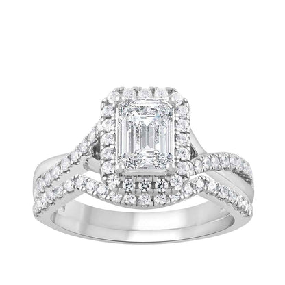 Adamante 2 ct. tw. Lab-Grown Emerald Cut Diamond Center Wedding Set in 14K White Gold