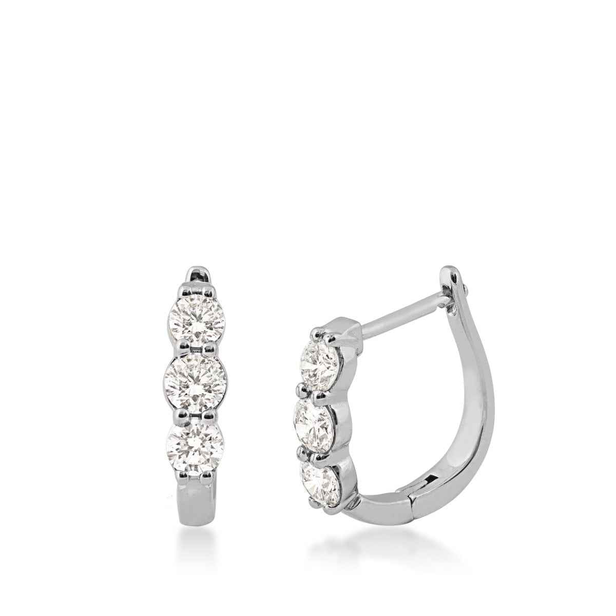 Diamond 1 ct. tw. 3-Stone Hoop Earrings in 10K White Gold