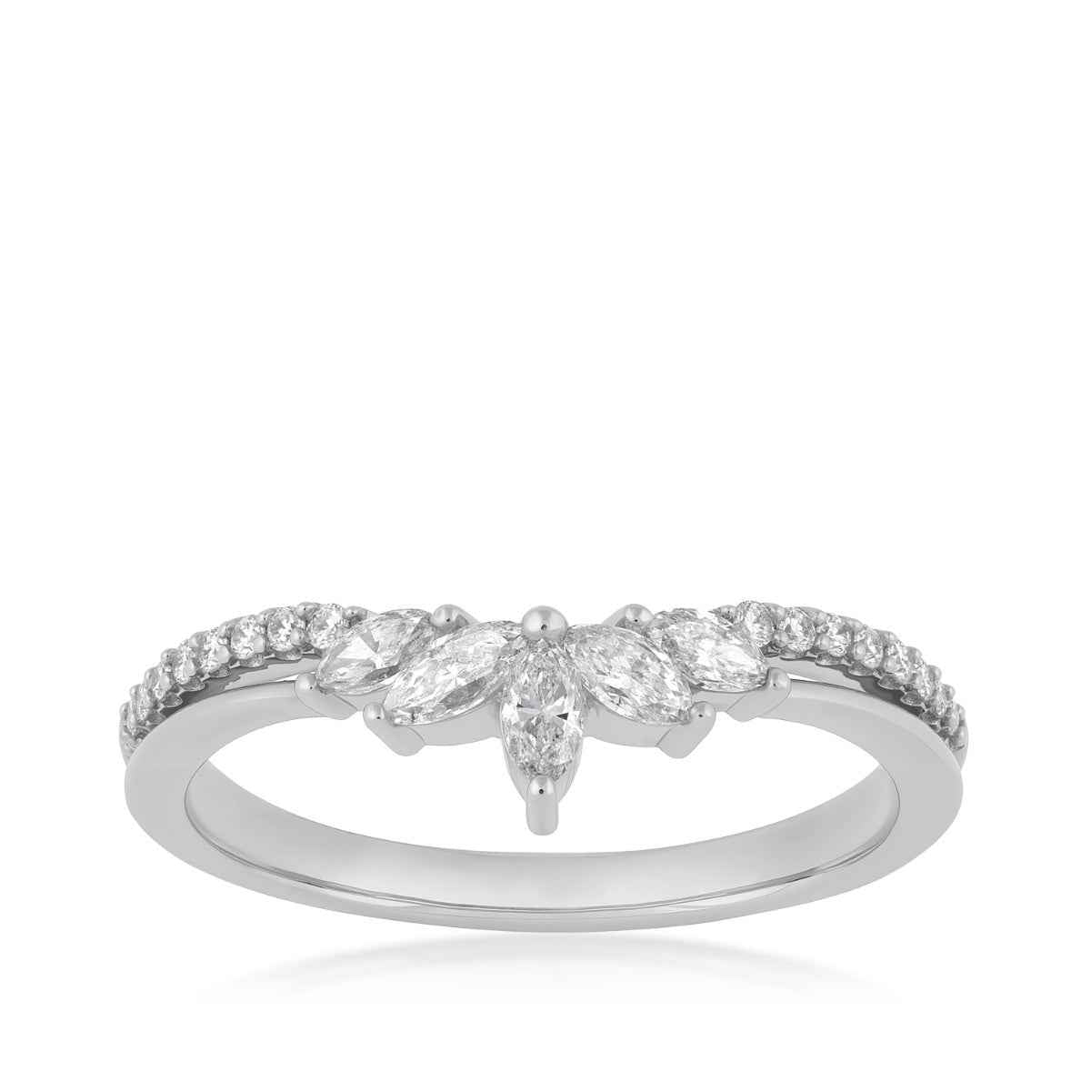 3/8 ct. tw. Marquise & Round Diamond Contour Anniversary Ring in 14K White Gold