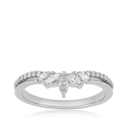 3/8 ct. tw. Marquise & Round Diamond Contour Anniversary Ring in 14K White Gold