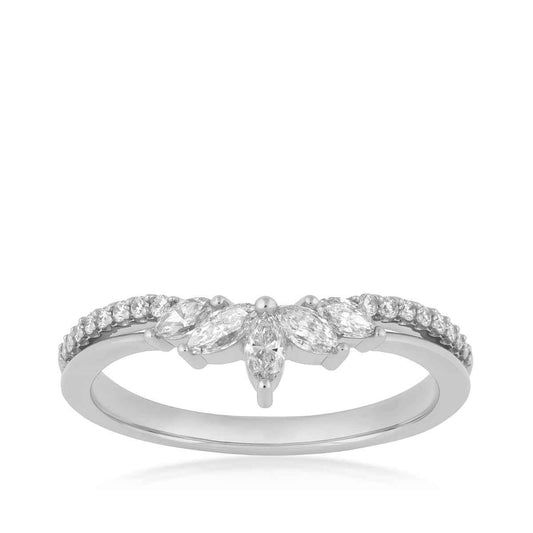 3/8 ct. tw. Marquise & Round Diamond Contour Anniversary Ring in 14K White Gold