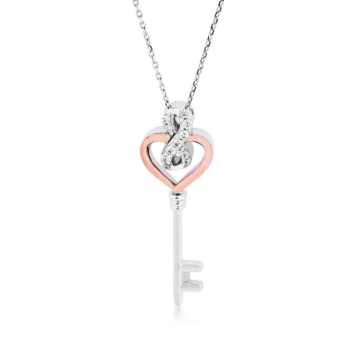 Infinite Love 1/6 ct. tw. Diamond Heart Key Pendant in Sterling Silver and 10K Pink Gold