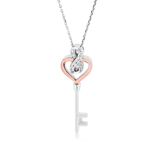 Infinite Love 1/6 ct. tw. Diamond Heart Key Pendant in Sterling Silver and 10K Pink Gold