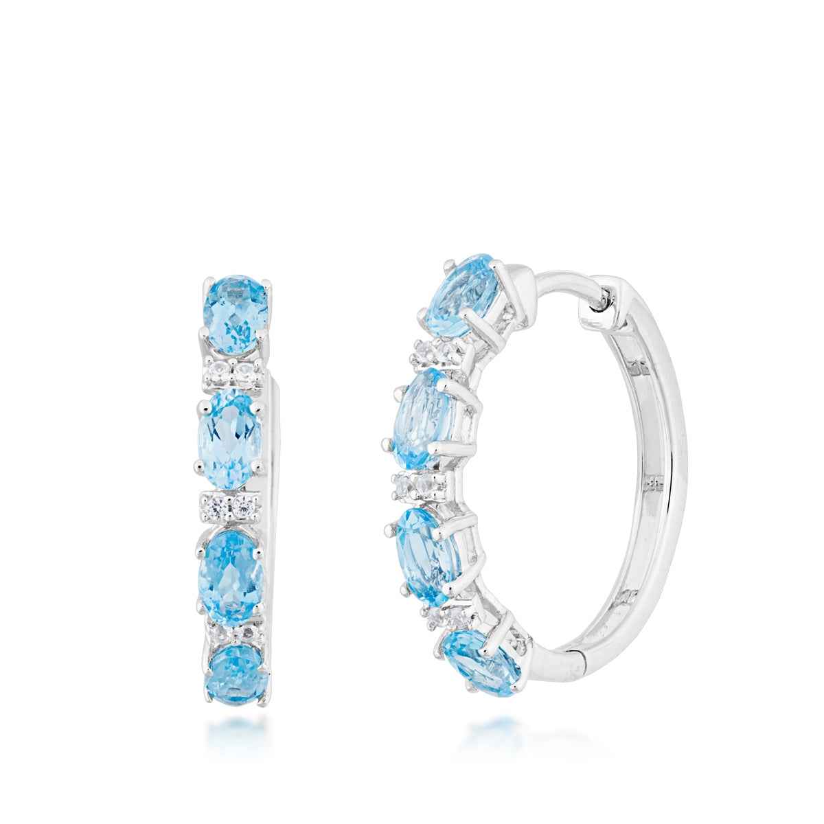 Blue Topaz and Created White Sapphire Hoop Earrings in Sterling Silver