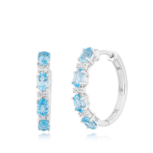 Blue Topaz and Created White Sapphire Hoop Earrings in Sterling Silver