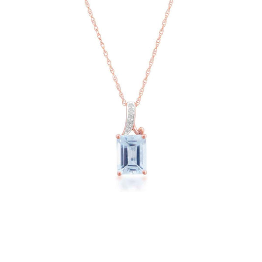 Emerald Cut Aquamarine & Diamond Accent Pendant in 10K Pink Gold